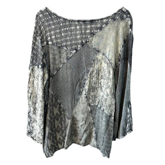 Sacred Threads Patchwork Textured Top Gray Mixed Fabric Size 2X - Picture 5 of 6
